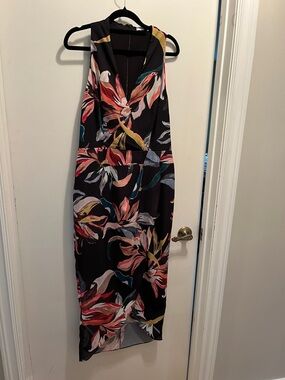 Black Floral Midi Dress with V-Neck